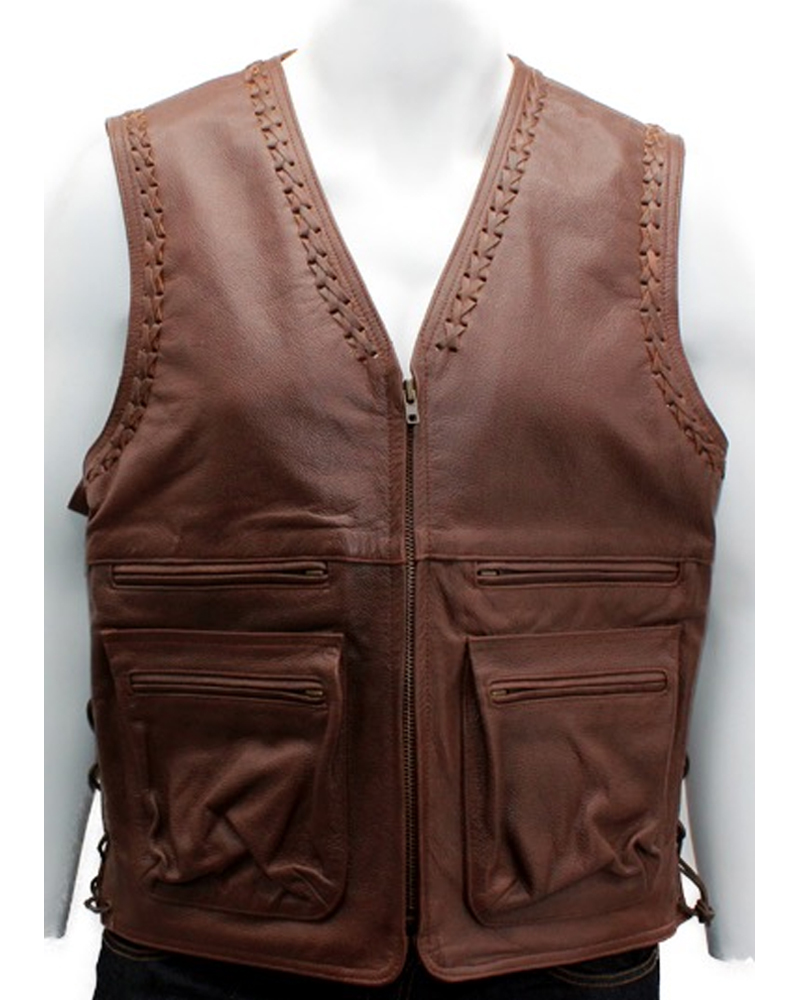 MOTORCYCLE THOR BROWN LEATHER VEST